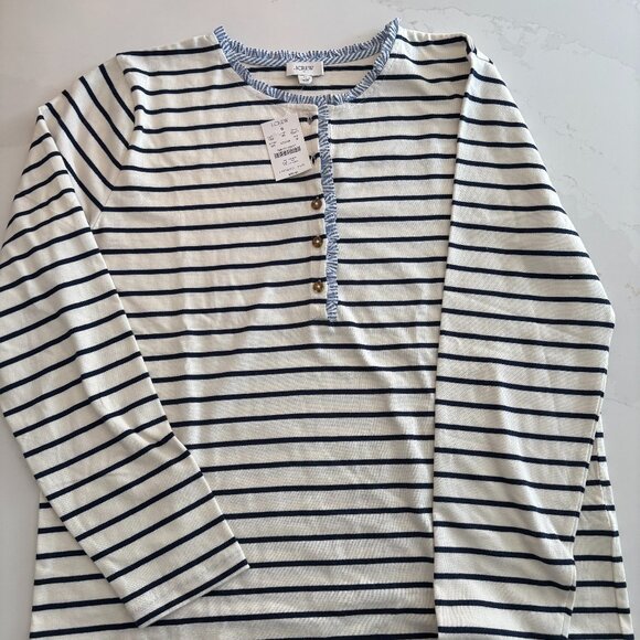 J. Crew Factory LS shirt | Striped ruffle-collar henley - Picture 1 of 1